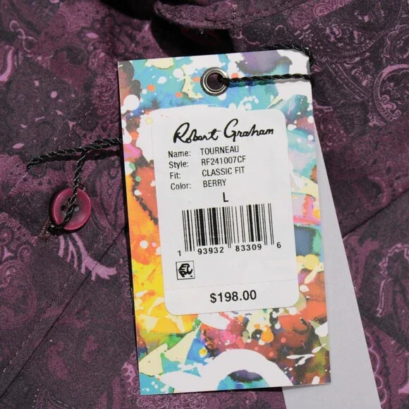 Robert Graham NWT Tourneau Casual Button Down Shirt Size L Classic Fit in Purple
